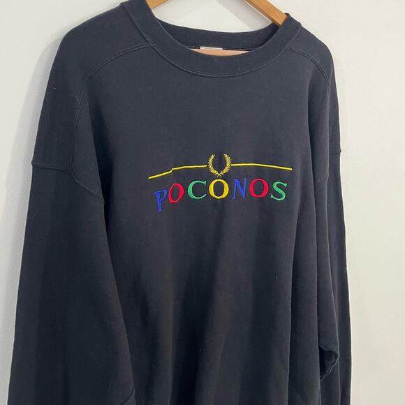 Poconos Vintage Crewneck Oversized Sweatshirt Black XL - Picture 2 of 6